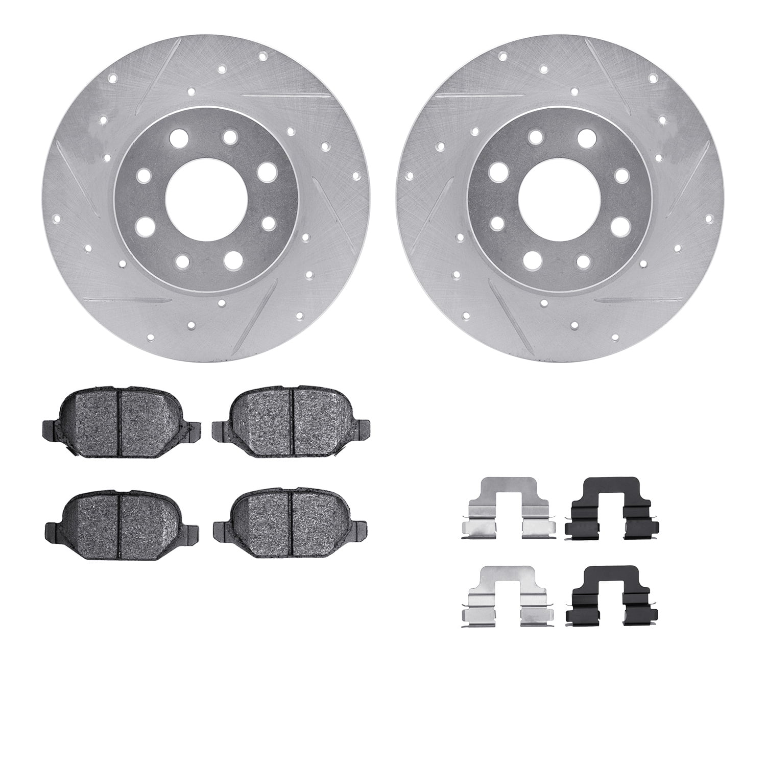 Dynamic Friction Company Rear Brake Rotors-Drilled and Slotted-Silver with 5000 Euro Ceramic Brake Pads includes Hardware 7612-07004