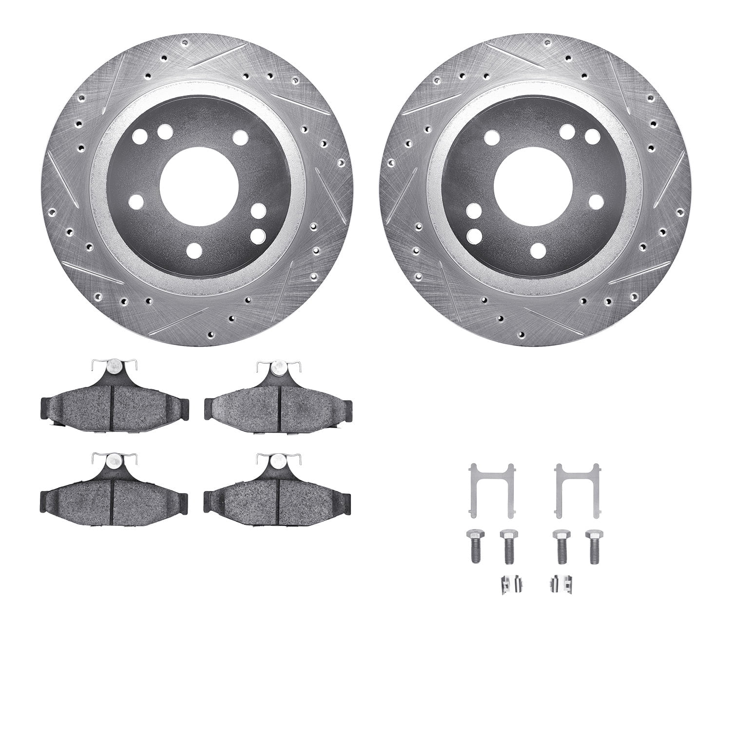 Dynamic Friction Company Rear Brake Rotors-Drilled and Slotted-Silver with 5000 Euro Ceramic Brake Pads includes Hardware 7612-47000