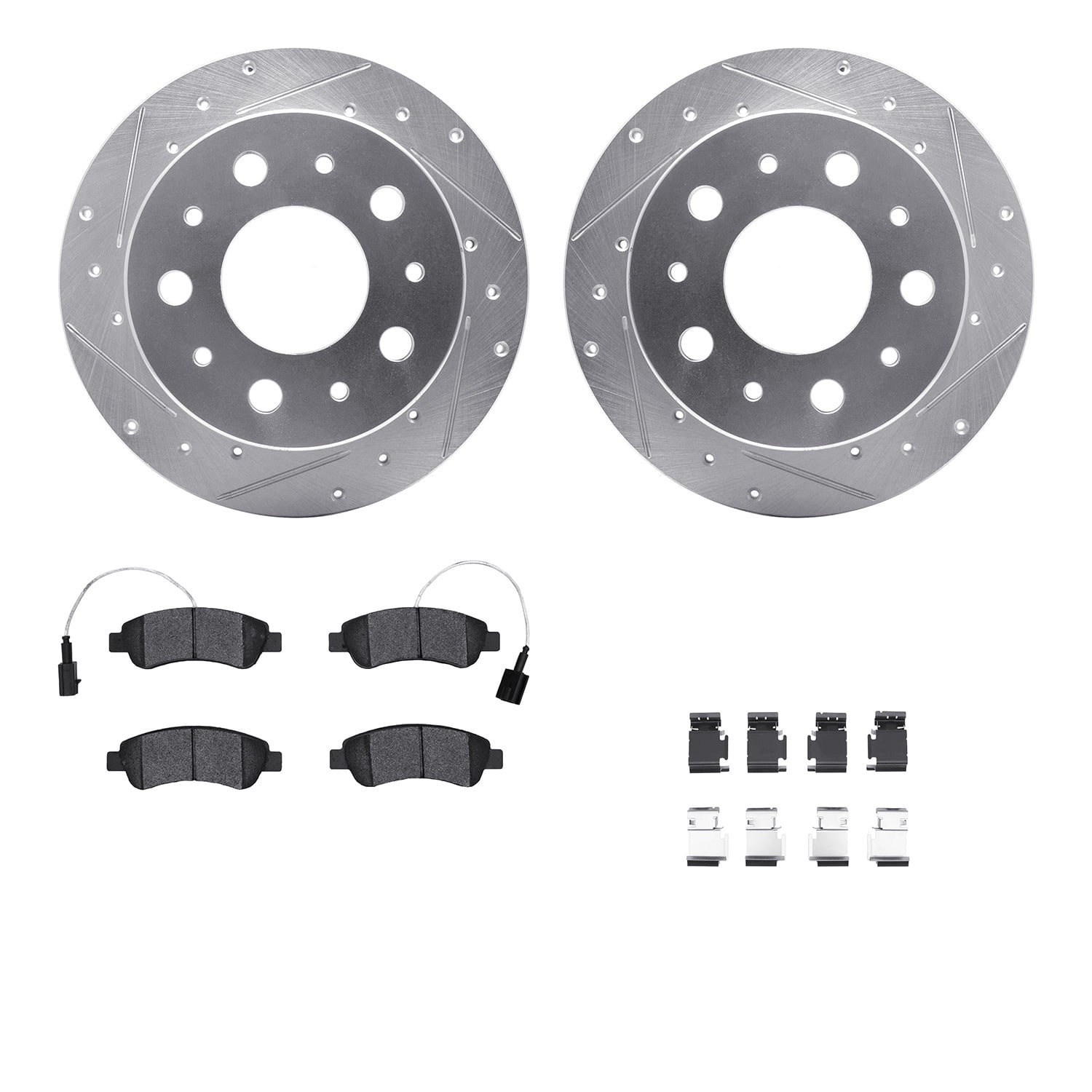 Dynamic Friction Company Rear Brake Rotors-Drilled and Slotted-Silver with Heavy Duty Brake Pads includes Hardware 7212-40189