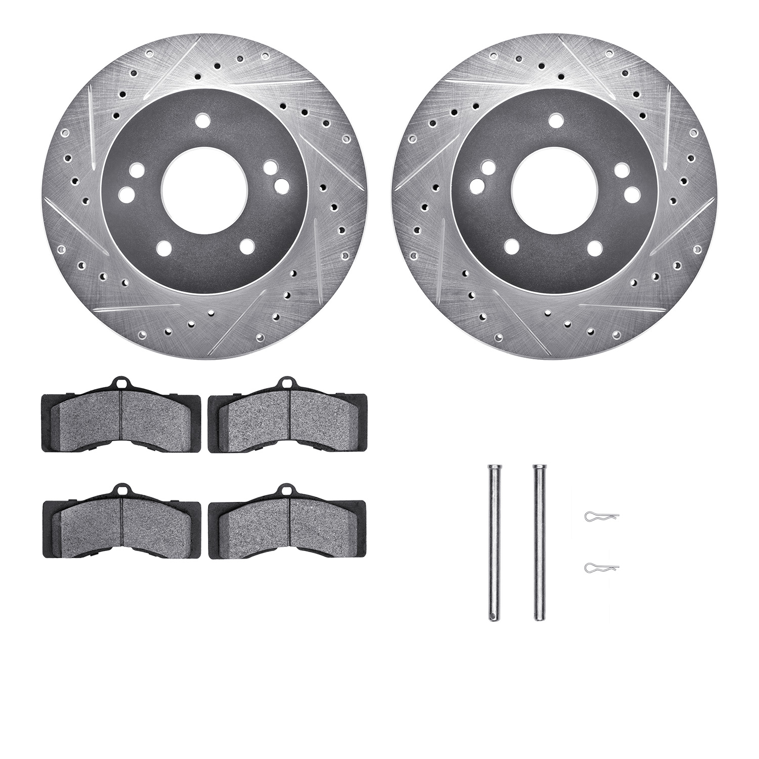 Dynamic Friction Company Rear Brake Rotors-Drilled and Slotted-Silver with Heavy Duty Brake Pads includes Hardware 7212-47032