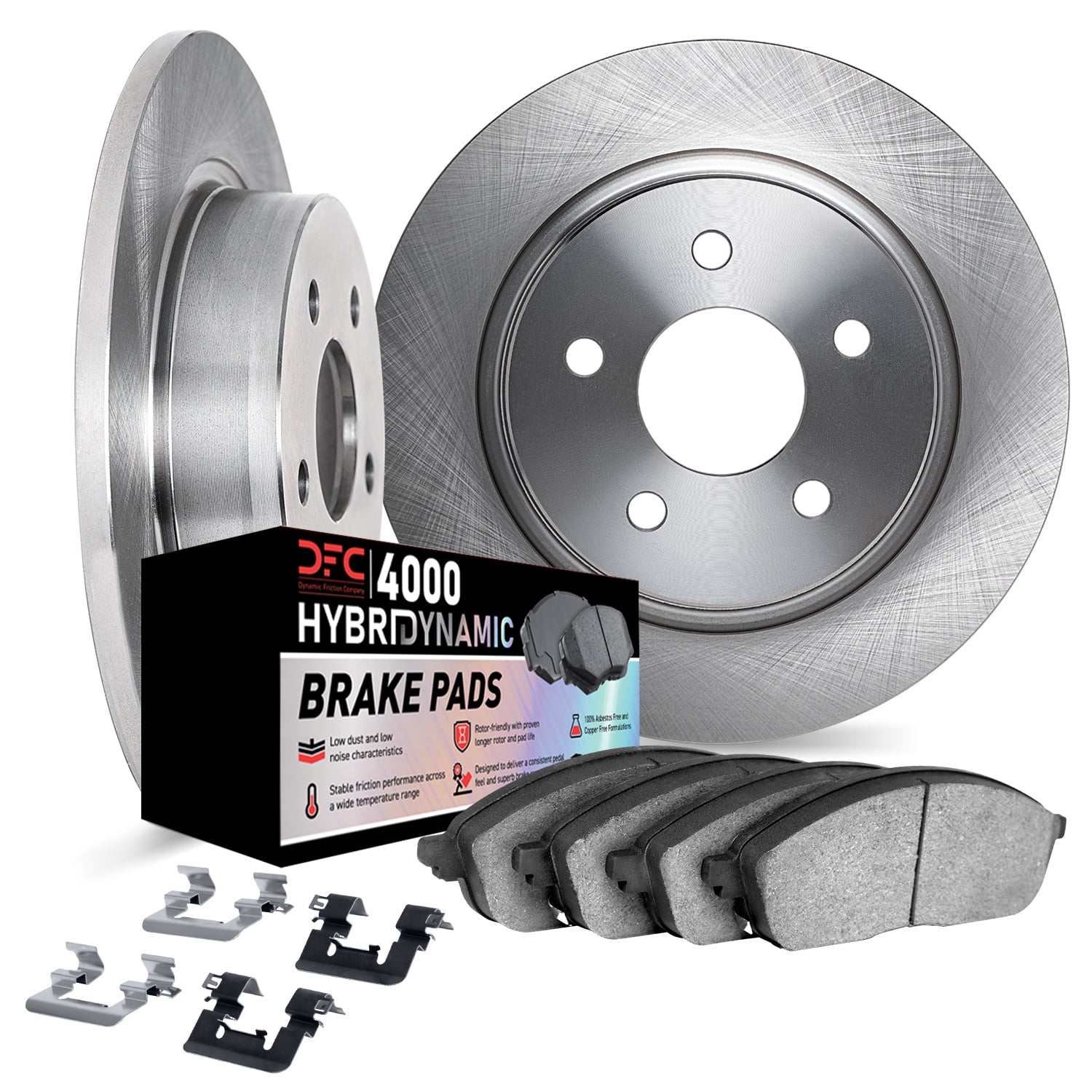 Dynamic Friction Company Rear Brake Rotors Kit | 4000 HybriDynamic Brake Pads includes Hardware 6812-01005