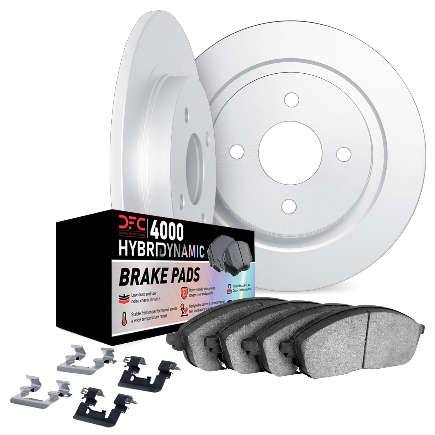 Dynamic Friction Company Rear Brake Rotors Kit | 4000 HybriDynamic Brake Pads includes Hardware 6812-03036