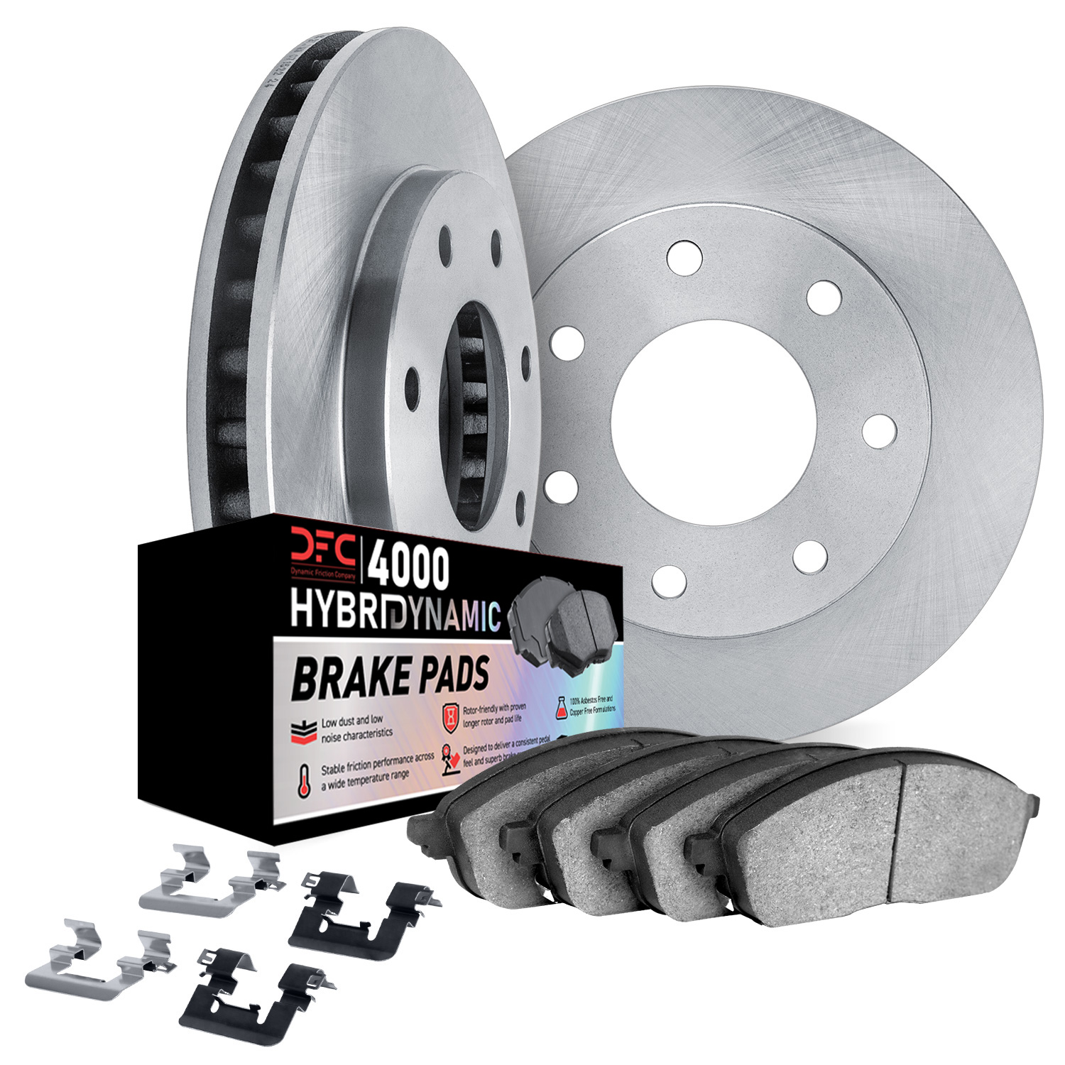 Dynamic Friction Company Rear Brake Rotors Kit | 4000 HybriDynamic Brake Pads includes Hardware 6812-54163