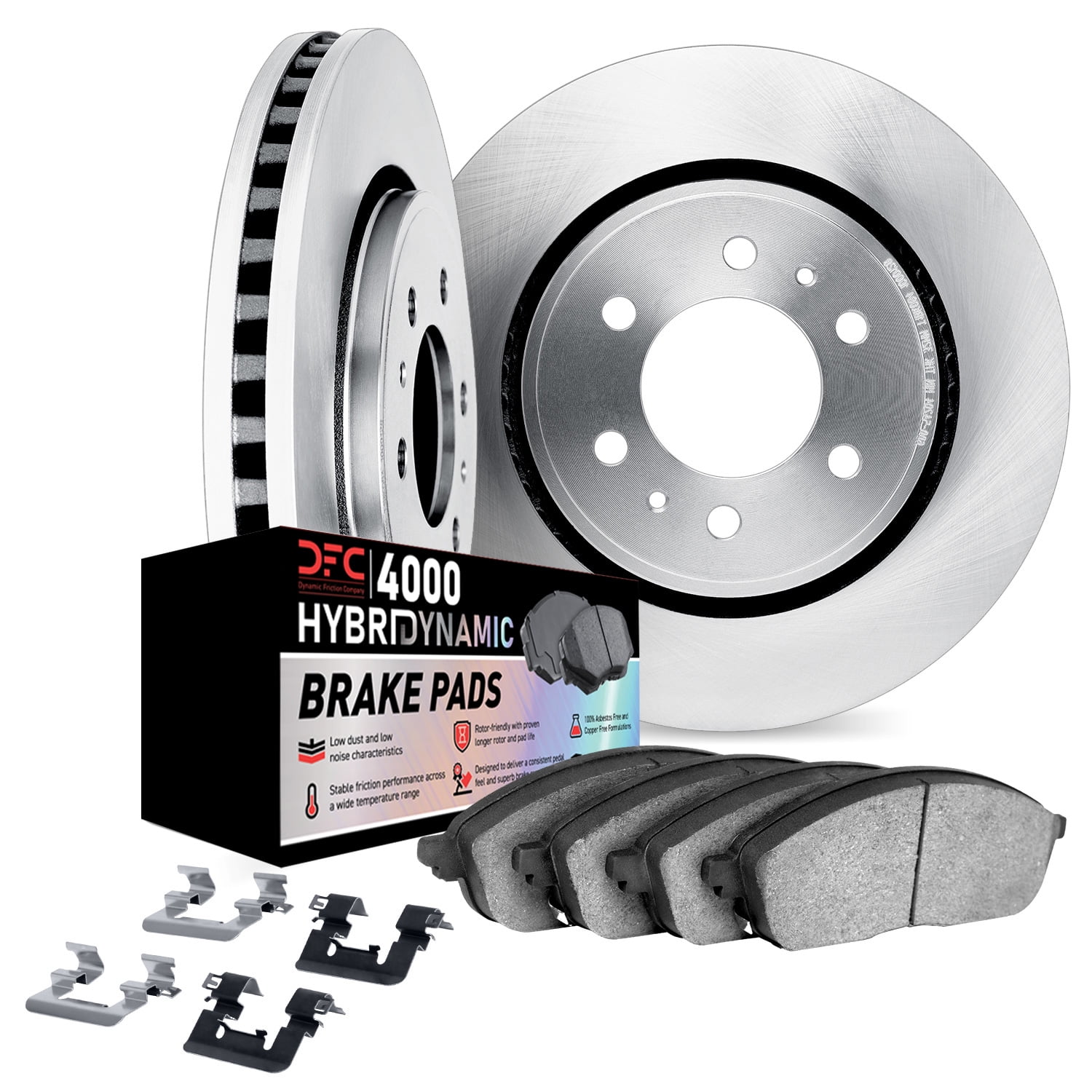 Dynamic Friction Company Rear Brake Rotors Kit | 4000 HybriDynamic Brake Pads includes Hardware 6812-54230