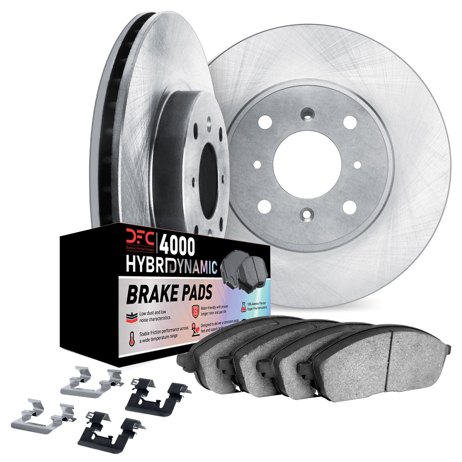 Dynamic Friction Company Rear Brake Rotors Kit | 4000 HybriDynamic Brake Pads includes Hardware 6812-74093
