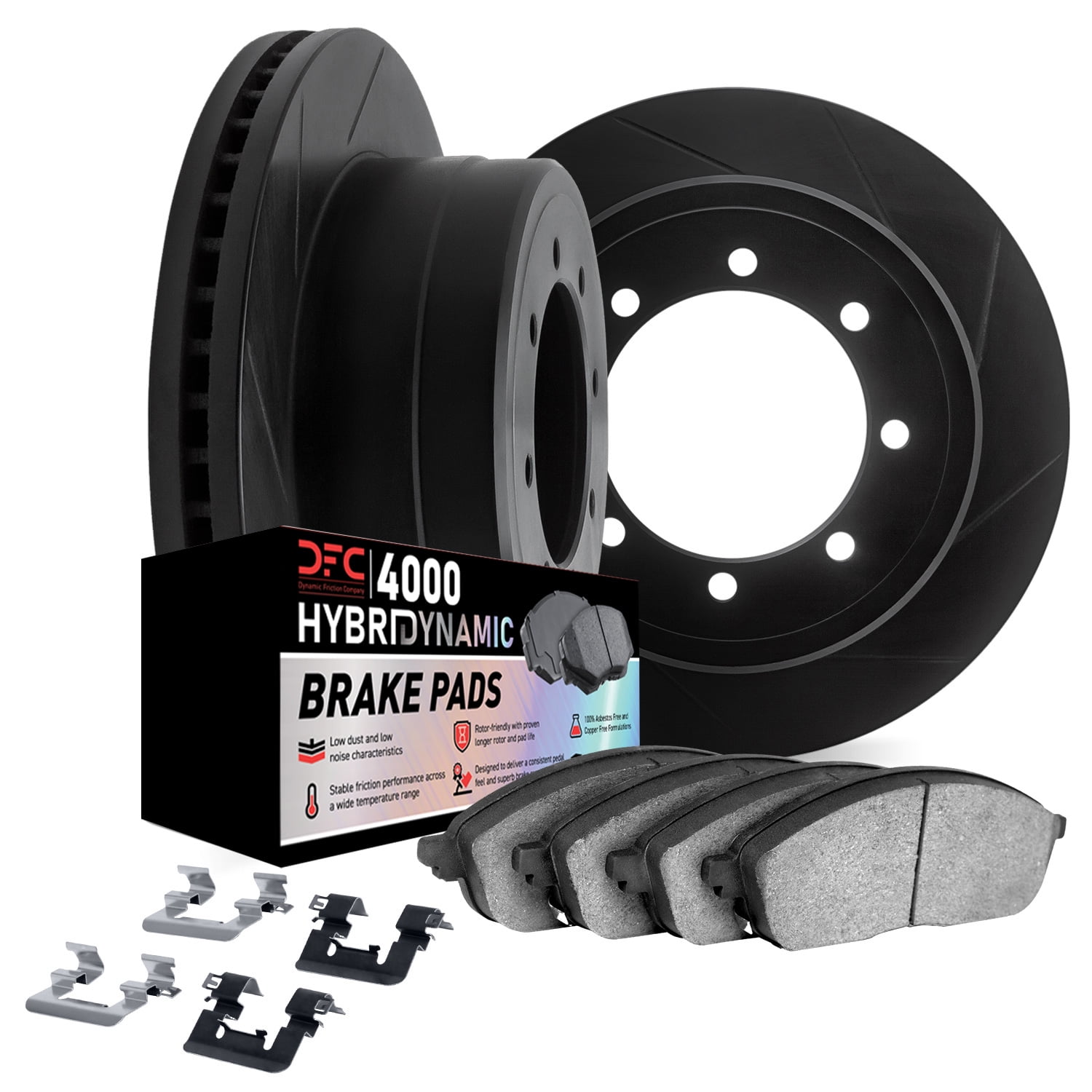 Dynamic Friction Company Rear Brake Rotors Kit Slotted Black | 4000 HybriDynamic Brake Pads includes Hardware 3812-54133