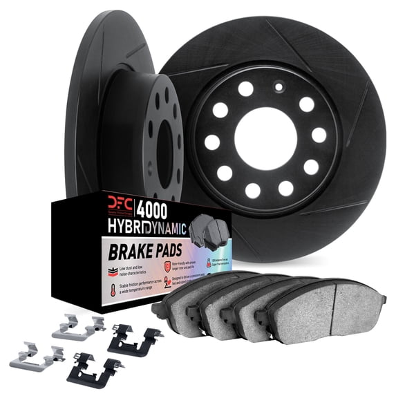 Dynamic Friction Company Rear Brake Rotors Kit Slotted Black | 4000 HybriDynamic Brake Pads includes Hardware 3812-54145