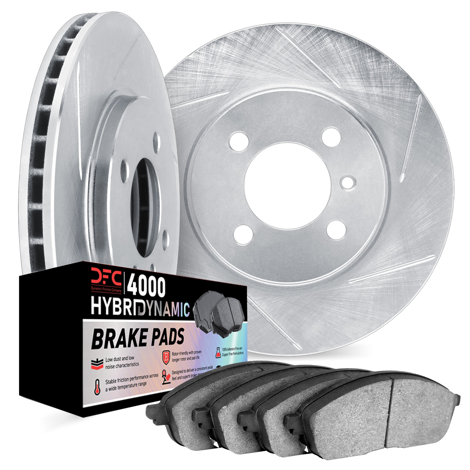 Dynamic Friction Company Rear Brake Rotors Kit Slotted Silver | 4000 HybriDynamic Brake Pads 5802-74029