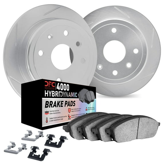 Dynamic Friction Company Rear Brake Rotors Kit Slotted Silver | 4000 HybriDynamic Brake Pads includes Hardware 5812-42035