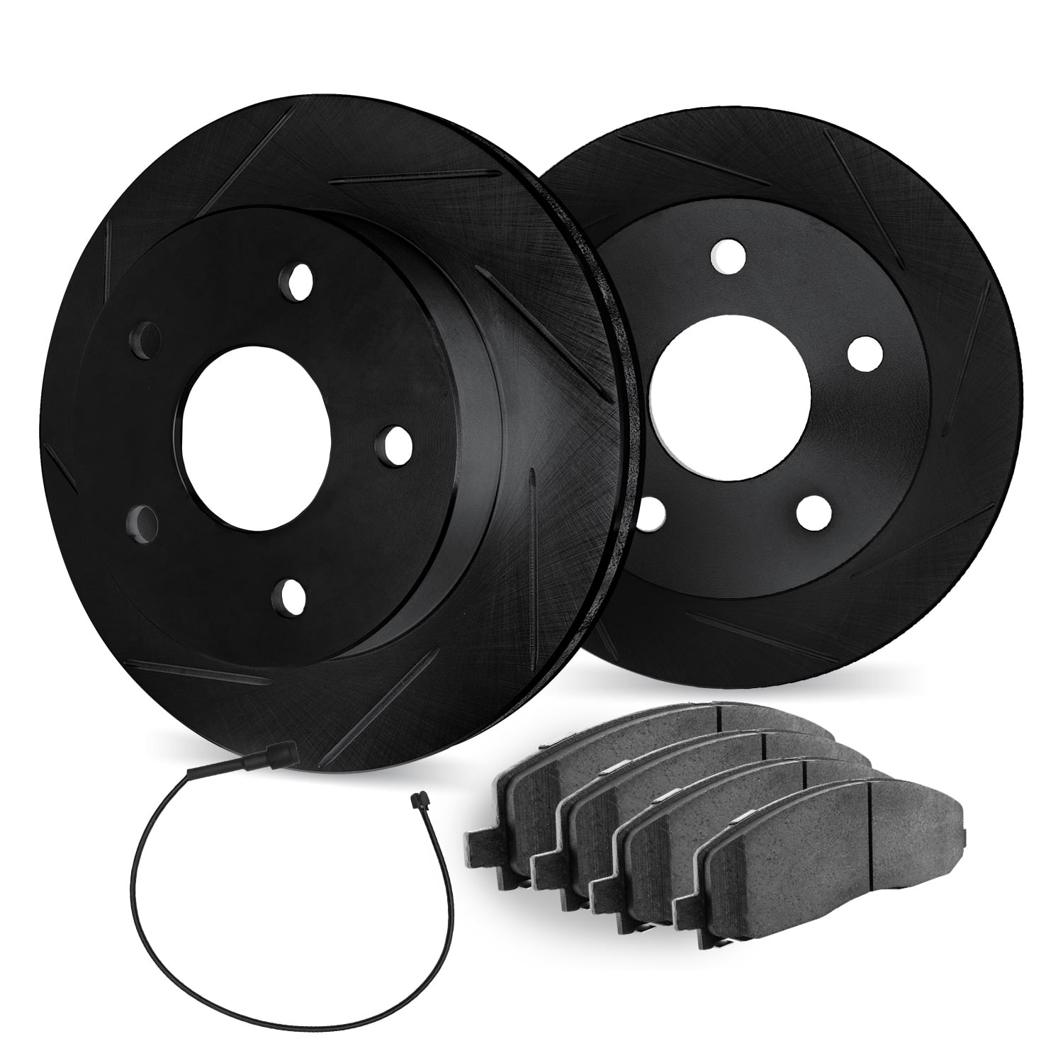 Dynamic Friction Company Rear Brake Rotors Slotted Black with Heavy Duty Brake Pads includes Sensor - 3232-40001