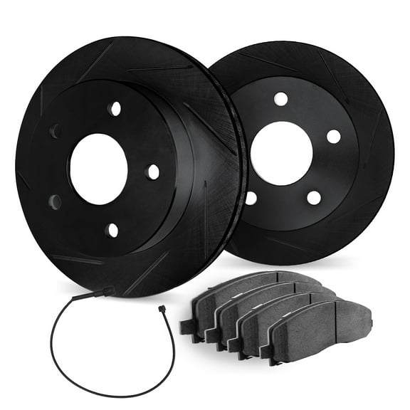 Dynamic Friction Company Rear Brake Rotors Slotted Black with Heavy Duty Brake Pads includes Sensor - 3232-40002