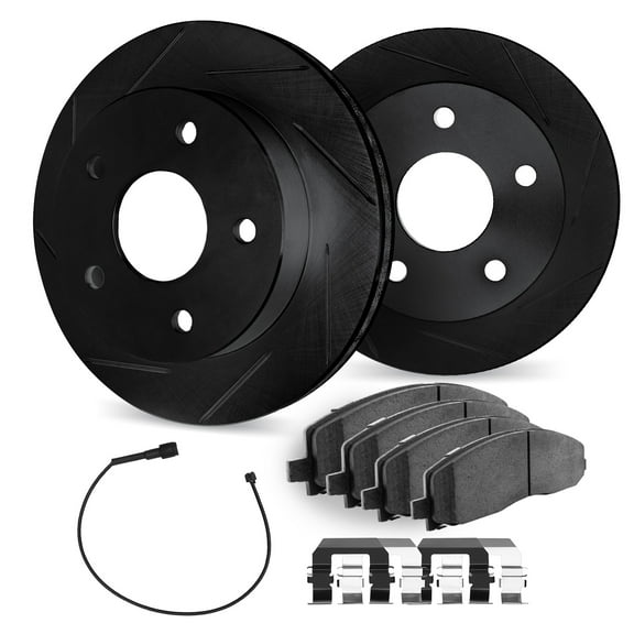 Dynamic Friction Company Rear Brake Rotors Slotted Black with Heavy Duty Brake Pads includes Sensor and Hardware - 3222-40004