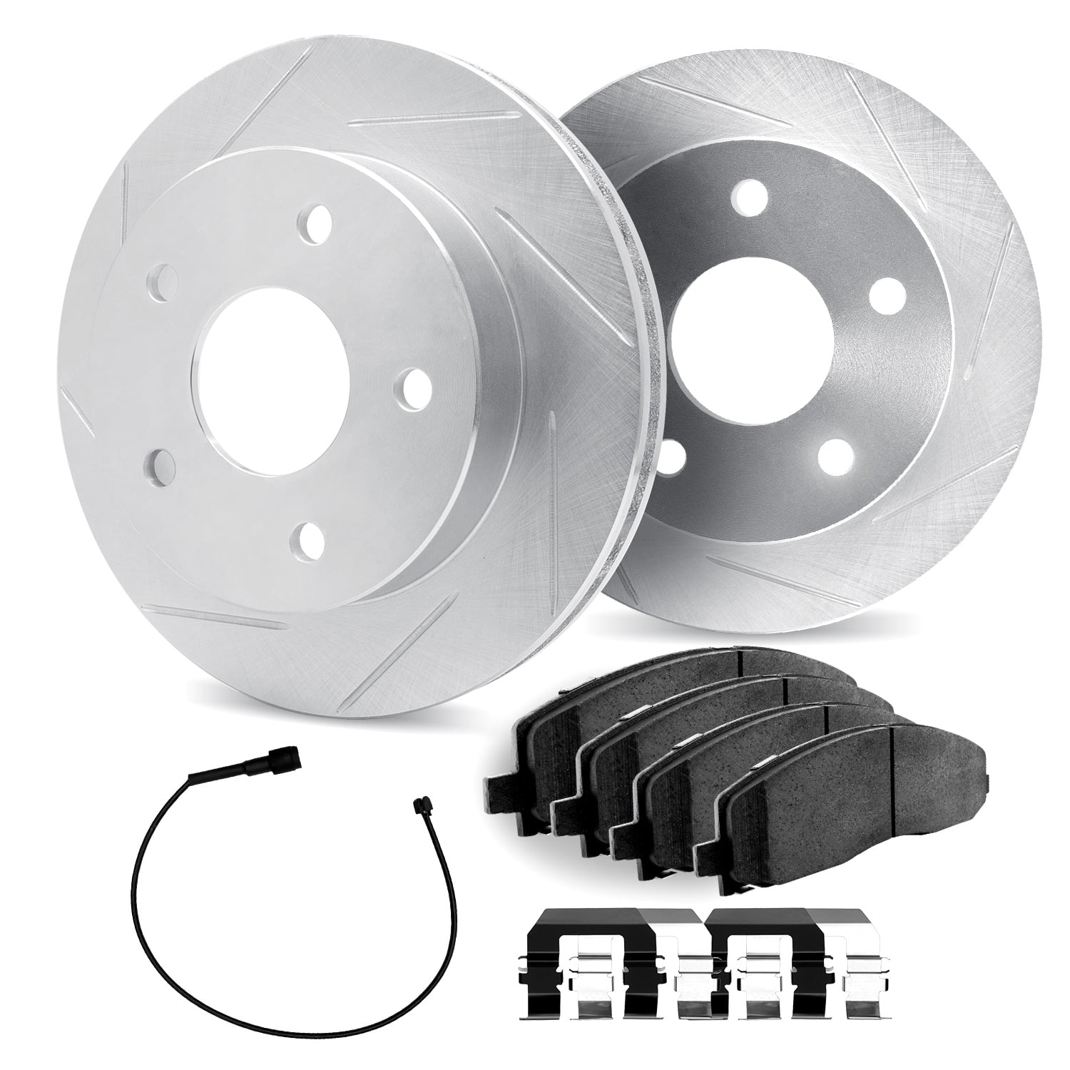 Dynamic Friction Company Rear Brake Rotors Slotted Silver with 5000 Advanced Brake Pads includes Hardware - 5512-58012