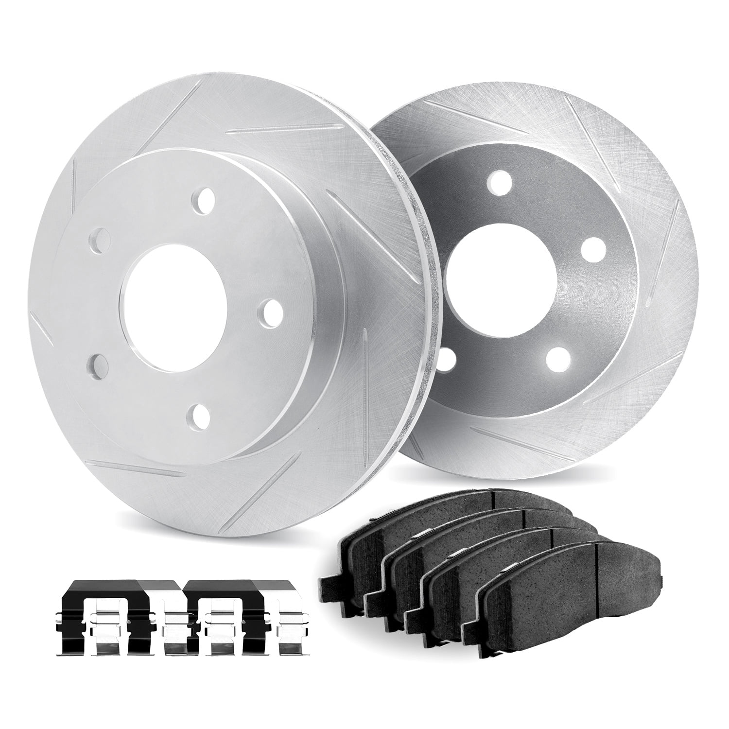 Dynamic Friction Company Rear Brake Rotors Slotted Silver with Ultimate Duty Performance Brake Pads includes Hardware - 5412-76016