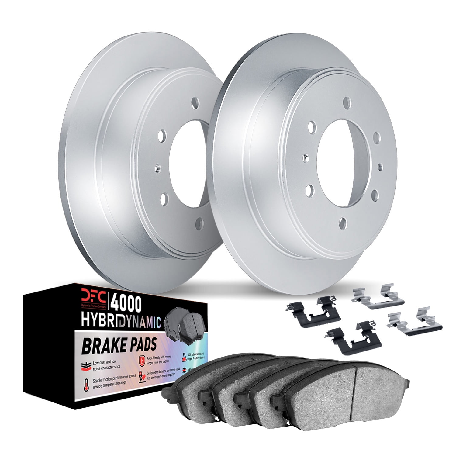 Dynamic Friction Company Rear Geospec Brake Rotors Kit | 4000 HybriDynamic Brake Pads includes Hardware 4812-67042