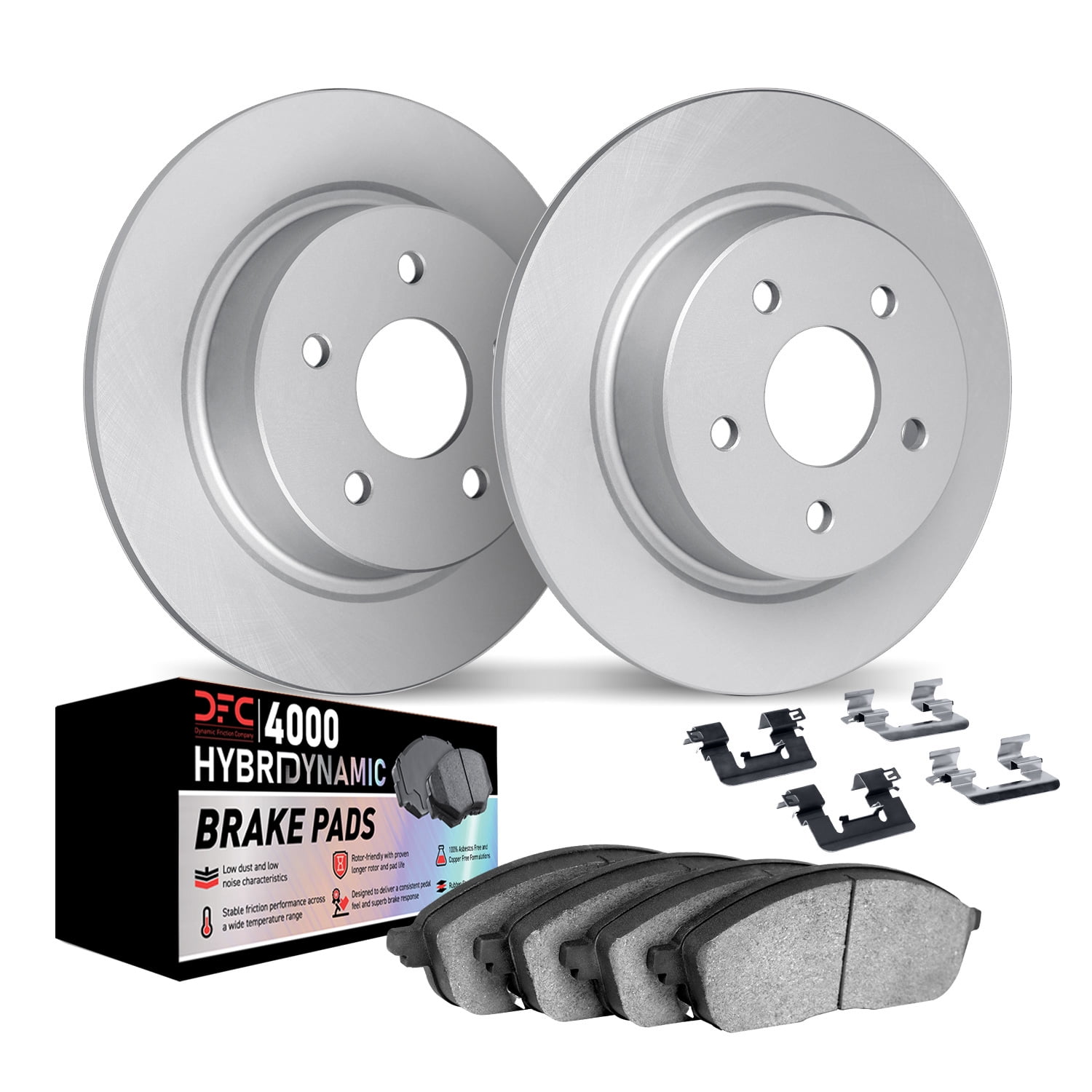 Dynamic Friction Company Rear Geospec Brake Rotors Kit | 4000 HybriDynamic Brake Pads includes Hardware 4812-76091