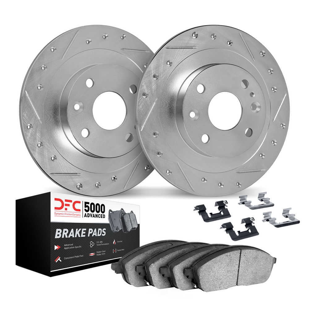 Dynamic Friction Company 7512-67157 DFC Rotors-Drilled and Slotted-Silver with 5000 Advanced Brake