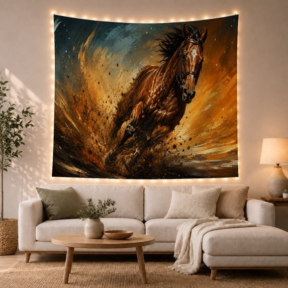 Dynamic Galloping Horse with Slightly Right Oriented Appear, Mystical Fantasy for Space Lovers, Galaxy Room Decor, Housewarming Gift, Tapestry Wall Hanging for Bedroom and Dorm