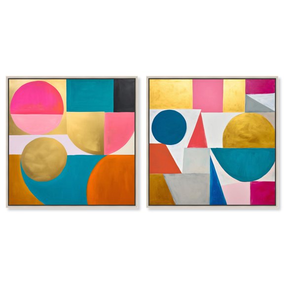 Dynamic Geometric Flow Canvas Print Colorful Wall Decor Set by Art Remedy, Silver Frame, 16 x 16