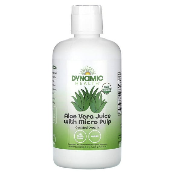 Dynamic Health Organic Aloe Vera Juice with Micro Pulp Liquid, 32 Oz