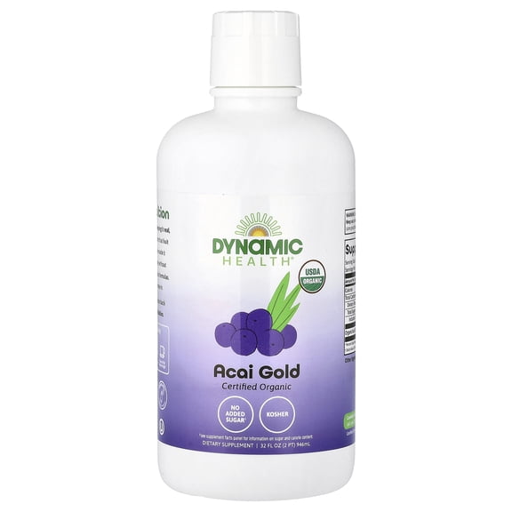 Dynamic Health Acai Gold | Organic Acai 100% Juice | Antioxidants for Immune Health, Energy, Vitality | Vegetarian, No Gluten or BPA, Dietary Supplement | 32oz, 32 Servings