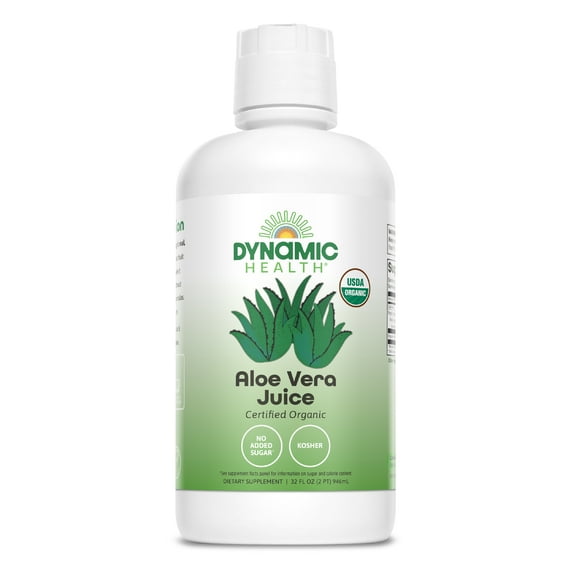 Dynamic Health Organic Aloe Vera Juice, Unflavored | No Added Sugar, Artificial Colors or Sweeteners, No Gluten or BPA | 32oz, 8 Serv