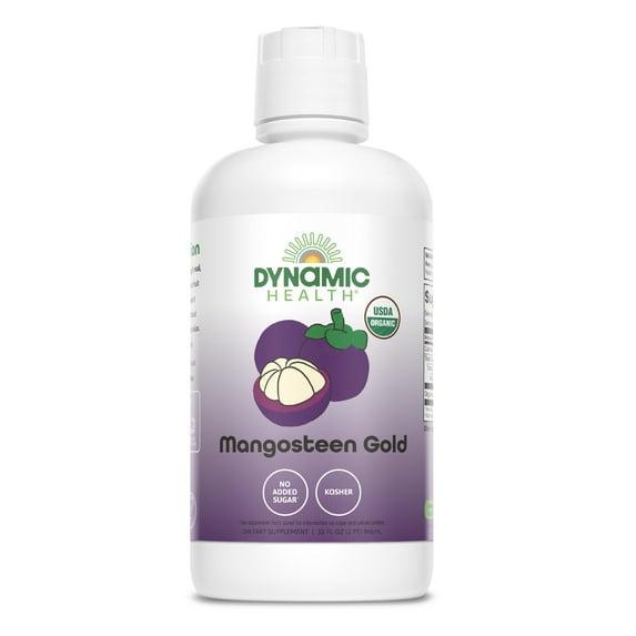 Dynamic Health Mangosteen Gold | Organic Mangosteen 100% Juice | Vegetarian, No Gluten or BPA, Dietary Supplement | 32oz