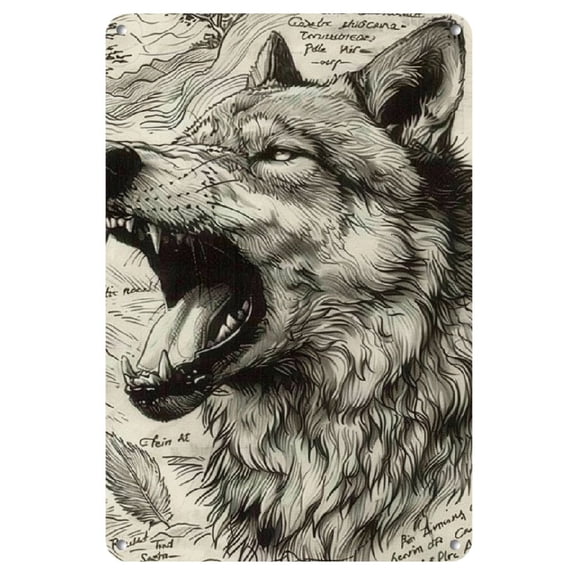 Dynamic Howling Wolf Illustration Wooden Sign - 8x12 Inches, Rustic Home Decor with Realistic Wildlife Art for Dining Room, Kitchen, Bar, and Restaurant Wall Art