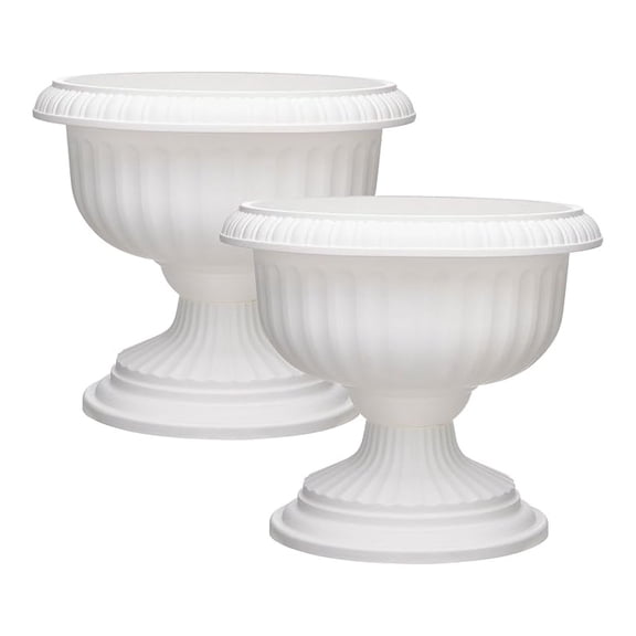 Dynamic Indoor Outdoor 18" Resin Grecian Style Urn Accent Planter Pot, White (2 Pack)