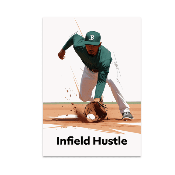 Dynamic Infield Play Poster - Baseball Player Enthusiast - 13x19 Poster Print