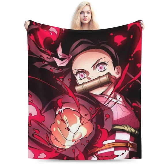 Dynamic Ink Splash Japanese Maiden Character Print Blanket, All Season Soft Flannel Sofa Throw