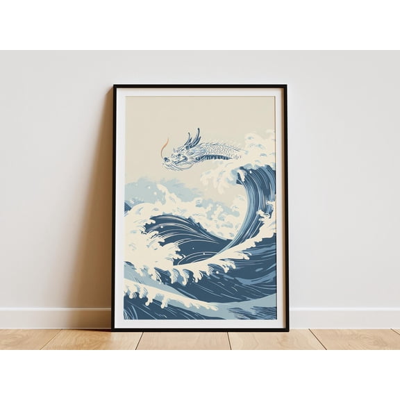 Dynamic Japanese Dragon Ocean Waves Mythical Creature Traditional Asian Sea Spirit Fine Poster Unframed Paper Print
