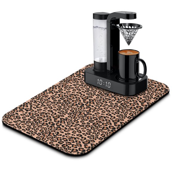 Dynamic Leopard Dish Drying Mat Leak-Proof Coffee Mat with Heat-Resistant Surface Super Absorbent & Non-Slip Backing Kitchen Mat Featuring Romantic and Glitter Animal Patterns Perfect for Coffee Stat