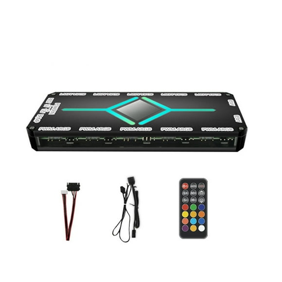 Dynamic Lighting Cycle Fan Hub with 12 ARGB + 10 PWM Port Remote Controller