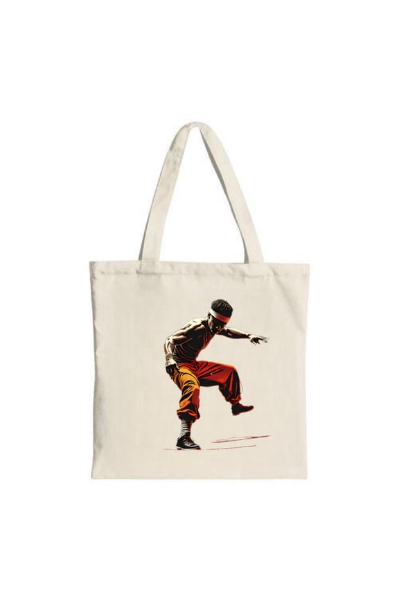 Dynamic Martial Arts Tote Bag - Vibrant Figure in Action with Orange Black - Perfect for Shopping Travel & Parties