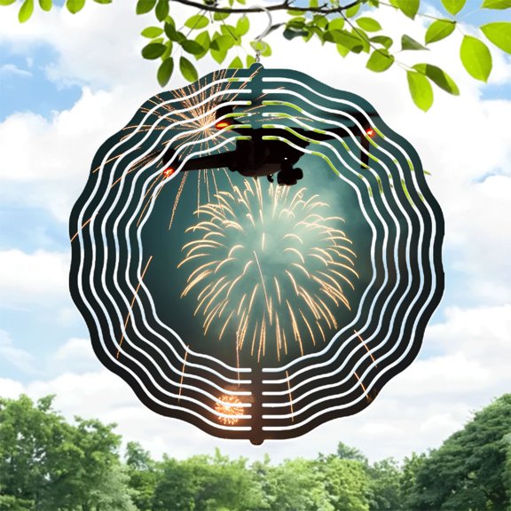 Dynamic Metal Hanging Wind Spinners with Circular Firework Design - Eye - Catching Yard and Garden Decor Perfect for Outdoor Spaces