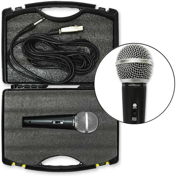 Dynamic Microphone Compatible with Interface. Set Comes with Cable & Case. Hyper Cardioid Mic with Tone Quality and On Off Switch