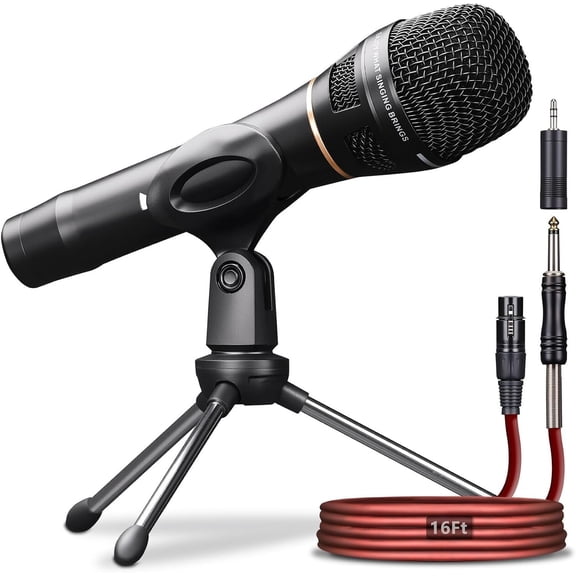 Dynamic Microphone - Professional Vocal Microphone for Singing - Handheld Wired Microphone with 16ft XLR to 1/4" Audio - Mic for Speaking, Karaoke & Living Stage