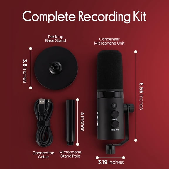 Dynamic Microphone with RGB Light, Dual USB/XLR Input for Podcast Streaming