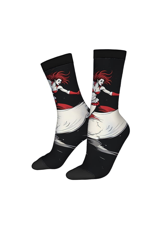 Dynamic Motion Design Socks (2 Pairs) - Unisex Trendy Four Seasons Universal Socks with Bold Red & White Swirling Patterns Mixed Colors Eye - Catching Style