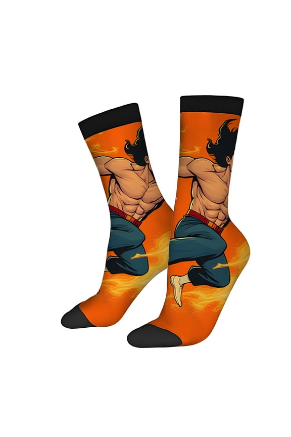 Dynamic Motion Illustration Socks (2 Pairs) - Unisex Trendy Design with Muscular Figure & Energy Trails - Four Seasons Mixed Color Socks