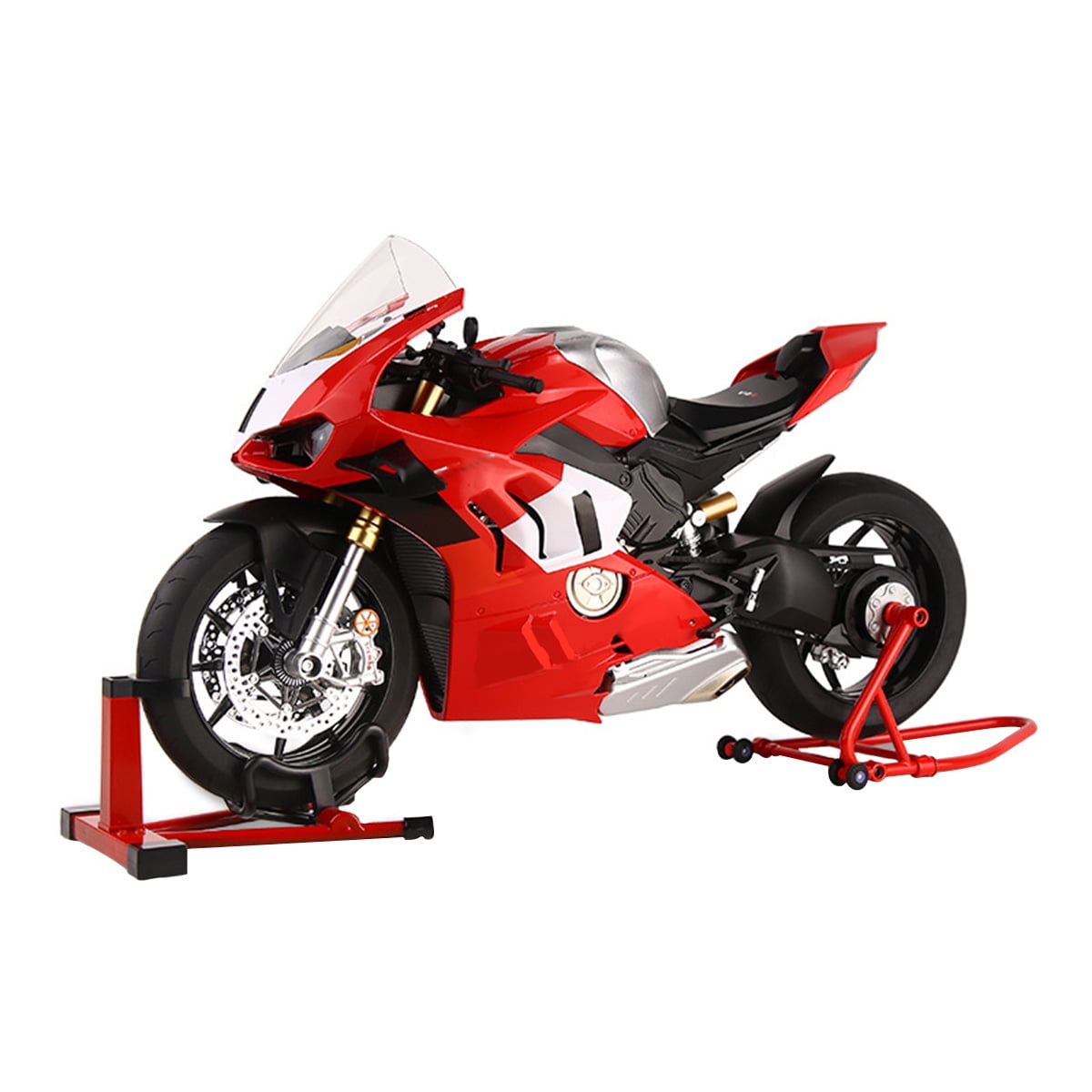 Dynamic Motorcycle Model, 1/6 Scale Alloy Motorbike with Ignition System, Light and Sound Effects & Smoke Spray, Idea for Desktop Display and Room Decor, Gift for Adults & Teens (Red)