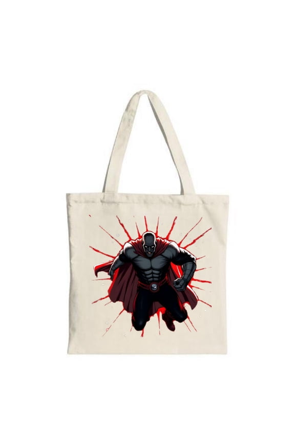 Dynamic Muscular Tote Bag - Canvas Reusable Perfect for Shopping & Travel Features Bold Red Cape & Energetic Design