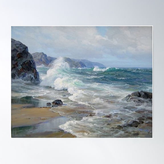 Dynamic Ocean Wave Colliding With Shoreline Poster Wall Art Modern Wall Decor For Living Room Bedroom