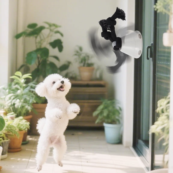 Dynamic Pet Motion Toy with LED for Indoor Outdoor Engagement – Interactive Rolling for Cats Dogs, 10X9 cm, White