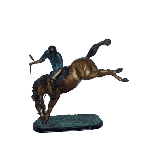Dynamic Polo Player and Horse in Game Action Bronze Statue 21" x 11" x 22"H
