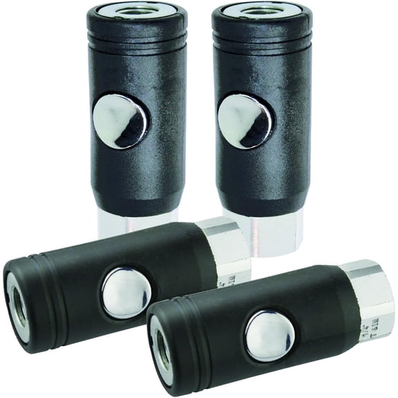 DYNAMIC POWER 2 in 1 Safety Coupler, Safety Air Plug Coupler (Female), 1/4 in. Female Thread Air Tool Fittings 4 Pack