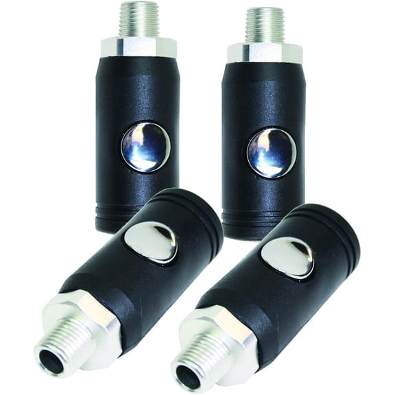 Dynamic Power 2 in 1 Safety Coupler 1/4 in. Male Thread, Safety Air Plug Coupler (Male) (4 Packs)