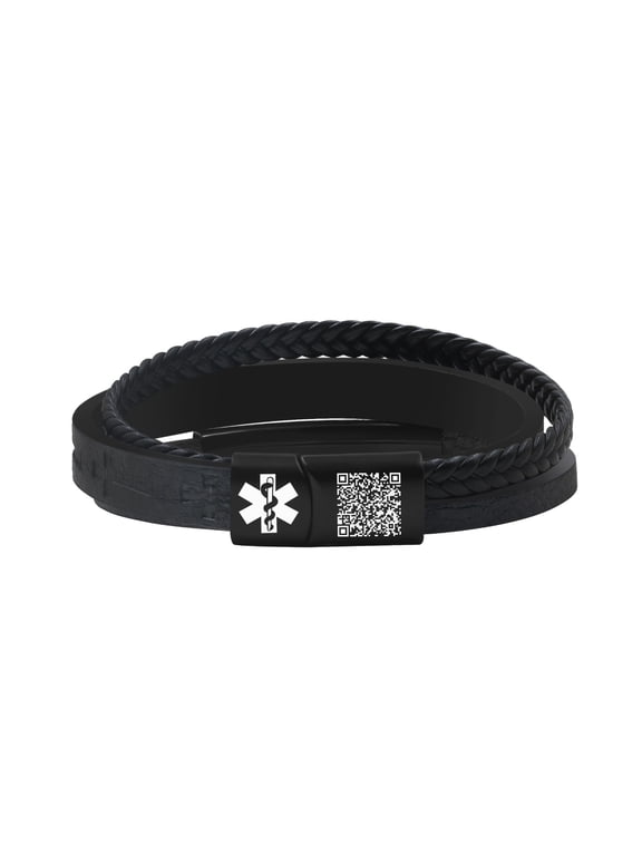 Dynamic QR Code Medical Alert Bracelet for Men Scan to Update Medical Info No Medical Info Needed at Checkout Braided PU Leather Cross Emergency ID Bracelet Waterproof Lightweight for Outdoor Sports
