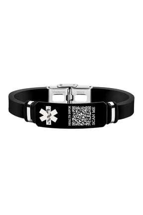 Dynamic QR Code Medical Alert Bracelet for Men Women Scan to Update Medical Info No Medical Info Needed at Checkout Silicone Wristband with Stainless Steel Emergency ID Plate